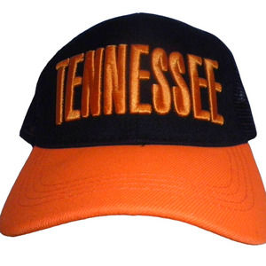 Tennessee Ball Cap, Black Mesh, Orange Embroidery and Bill, Snapback Trucker Hat